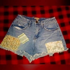 Denim patch shorts